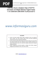 Soal Dan Kunci Jawaban Siap UTS/PTS Semester 2/II Mapel Bahasa Inggris Kelas 11/XI SMA/MA-SMK/MAK Kurikulum2013