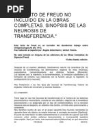 Freud, S. (1915) Sinopsis de Las Neurosis de Transferencia.