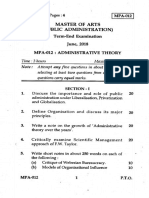 Master of Arts (Public Administration) Term-End Examination June, 2018 Mpa-012: Administrative Theory