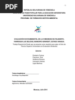 Evaluación Socioambiental en La Comunidad de Palmarito, Parroquia Las Delicias, Municipio Girardot, Estado Aragua.