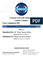 Comsats University Islamabad (Attock Campus) Class Assignment #04 Department of Management Sciences