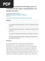 Una Comparación de Tecnologías para La Remediación de Suelos Contaminados Con Metales Pesados