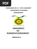 Assignment ON Business Environment: Padmashree Dr. D.Y. Patil University Department of Business Management