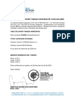 Certificado de Aforo Tanque Capacidad de 10.626 Galones