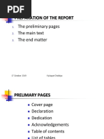 Preparation of The Report: The Preliminary Pages The Main Text The End Matter