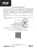 Constancia de Trabajo: BACHILLER I Código: 100000, Adscrito A La Dependencia: ETI EZEQUIEL ZAMORA