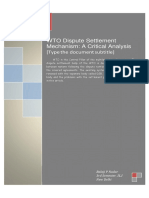 WTO Dispute Settlement Mechanism: A Critical Analysis: (Type The Document Subtitle)