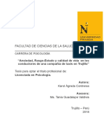 Calidad de Vida y Ansiedad Rasgo Estado en Taxistas Peruanos