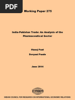 Working Paper 275: India-Pakistan Trade: An Analysis of The Pharmaceutical Sector