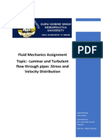 Fluid Mechanics Assignment Topic: - Laminar and Turbulent Flow Through Pipes:stress and Velocity Distribution