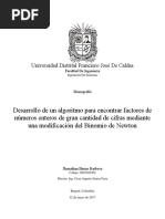 Algoritmo para Hallar Factores de Números Enteros de Gran Cantidad de Cifras Mediante Una Modificación Del Binomio de Newton