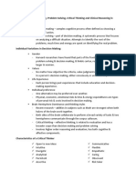 I. Decision Making, Problem Solving, Critical Thinking and Clinical Reasoning in Nursing