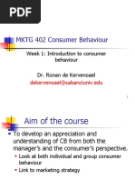 MKTG 402 Consumer Behaviour: Week 1: Introduction To Consumer Behaviour Dr. Ronan de Kervenoael