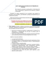 Parte Dogmática y Parte Orgánica de La Constitución de La República de Colombia