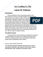 Factors Leadind To The Creation of Pakistan