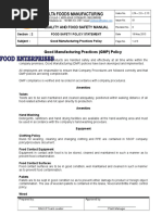 Good Manufacturing Practices Policy