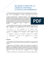 Acta de Disolución de La Sociedad Anónima