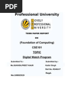 Professional University: (Foundation of Computing) CSE101 Topic Digital Watch Program