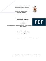 Unidad 3 Sujetos Del Derecho Del Trabajo (Reporte de Lectura)