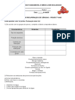 Atividade de Recuperação 7º Ano - PEIXES