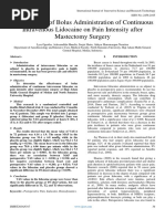 Effectiveness of Bolus Administration of Continuous Intravenous Lidocaine On Pain Intensity After Mastectomy Surgery