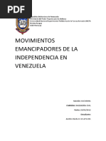 Movimientos Emancipadores de La Independencia en Venezuela