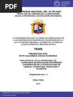 La Convivencia Escolar y Su Grado de Correlación Con La Autoestima en Estudiantes Del Tercer Grado de La I.E.S. Politécnico Regional Los Andes de La Ciudad de Juliaca, Durante El Año Escolar 2016