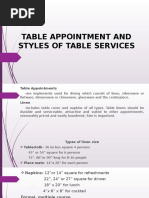 Table Appointment and Styles of Table Services