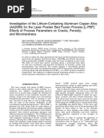 Investigation of The Lithium-Containing Aluminum Copper Alloy (AA2099) For The Laser Powder Bed Fusion Process (L-PBF)