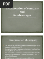 Incorporation of Company