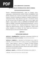 Acta Constitutiva y Estatutos Empresa de Produccion Social Directa Comunal