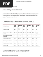 China Holidays, Public Holidays Calendar in 2020 - 2021 - 2022