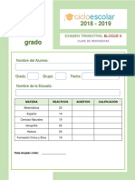 Clave de Respuestas Examen Trimestral Cuarto Grado Bloque II 2018-2019 PDF