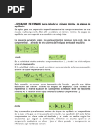 ECUACIÓN DE FENSKE para Calcular El Número Mínimo de Etapas de Equilibrio