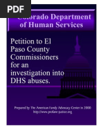 Petition To El Paso County Commissioners For An Investigation Into DHS Abuses