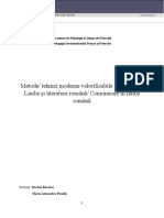 Metode, Tehnici Moderne Valorificabile În Lecţiile de Limba Şi Literatura Română Comunicare În Limba Română