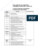 Monthly School Calendar of Activities