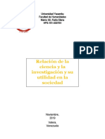 Relación de La Ciencia y La Investigación y Su Utilidad en La Sociedad