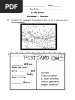 Write A Postcard - Worksheet