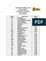 Listado de Precios 2020 Vegetales