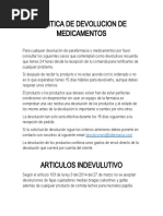 Politica de Devolucion de Medicamentos