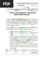 PLT-SST-005 Política de Elementos y Equipos de Proteción Personal