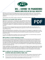 Coronavirus - Covid 19 Pandemic RMT Advice To Members Employed in The Rail Industry