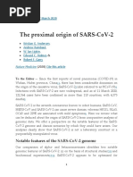 The Proximal Origin of Sars-Cov-2