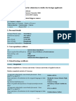 Application Form For Admission To Studies For Foreign Applicants