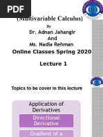 (Multivariable Calculus) : Dr. Adnan Jahangir and Ms. Nadia Rehman Online Classes Spring 2020