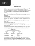 Chap: Life Processes Important Notes