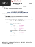 Worksheet 1: Solving Linear Equations in Fraction and Decimal Form