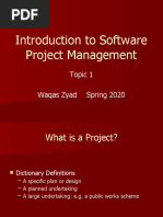 Introduction To Software Project Management: Topic 1 Waqas Zyad Spring 2020