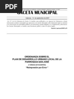 Ordenanza Sobre El Plan Desarrollo Urbano Local de La Parroquia San Jos